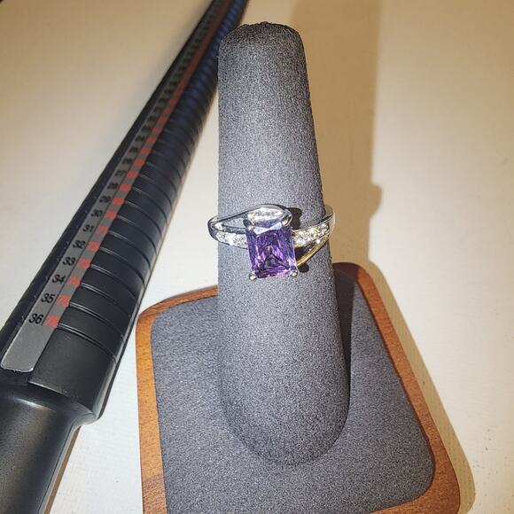 VINTAGE 925 STERLING SILVER SZ 6 AMETHYST & ALASTIAN CRYSTAL RING - Picture 1 of 5